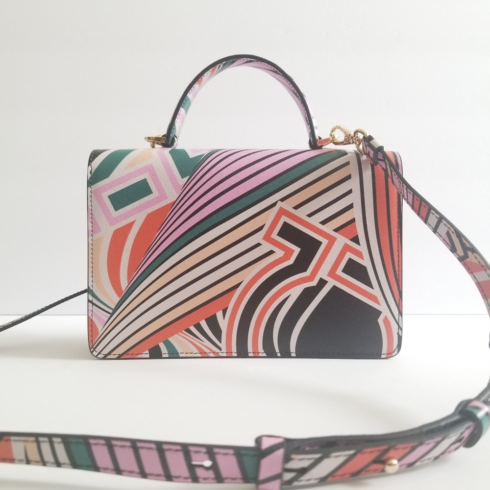FERRAGAMO Striped Leather Top Handle Crossbody Bag Multi - Picture 10 of 14